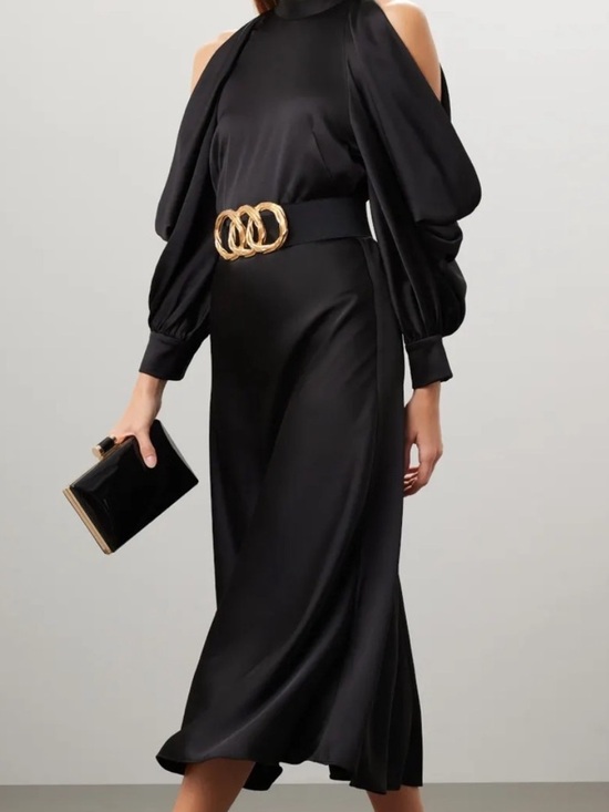 Arias New York Dresses & Skirts - Arias New York $795 Retail Cold-Shoulder Halter Neck Black Midi Dress Size 6